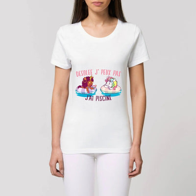 T-shirt licorne désolée j'ai piscine blanc coton bio