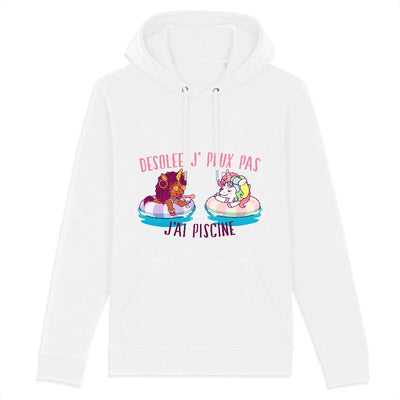 Hoodie licorne désolée j'ai piscine blanc coton bio