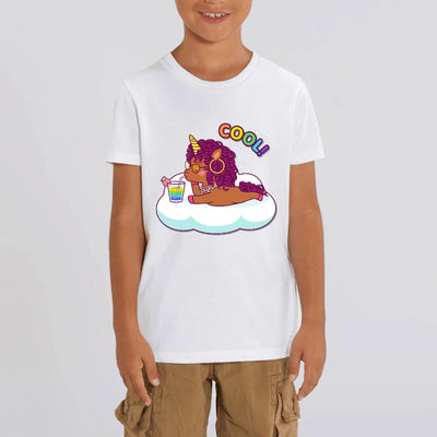 t-shirt licorne cool curly enfant blanc coton bio