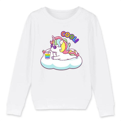 Sweat licorne cool enfant blanc coton bio