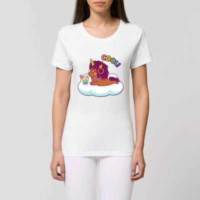 t-shirt licorne cool curly femme blanc coton bio