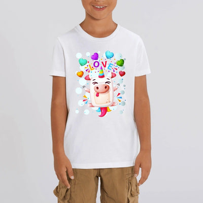 t-shirt licorne crazy love enfant blanc coton bio