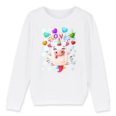 Sweat licorne crazy love enfant blanc coton bio