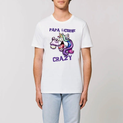 t-shirt homme papa licorne crazy blanc coton bio