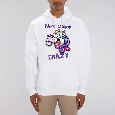 sweat hoodie papa licorne crazy blanc coton bio