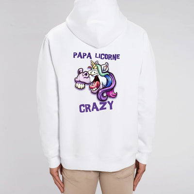 sweat hoodie papa licorne crazy blanc coton bio dos