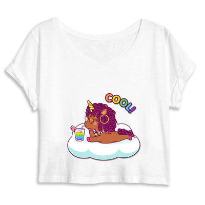 Crop top licorne cool curly blanc coton bio