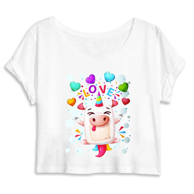 Crop top licorne crazy love blanc coton bio