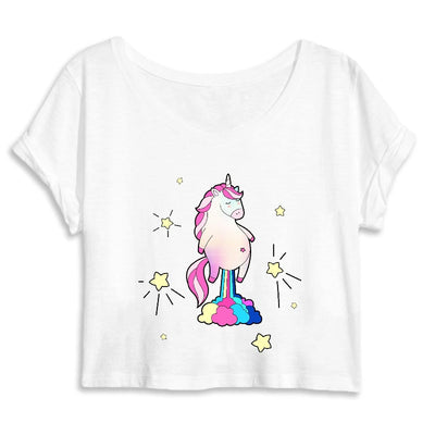 Crop top licorne qui pète des paillettes blanc coton bio