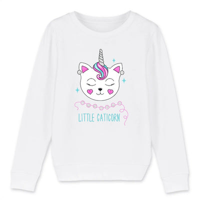 sweat licorne enfant little caticorn blanc coton bio 