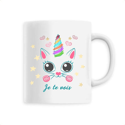 Mug licorne caticorn je te vois blanc 