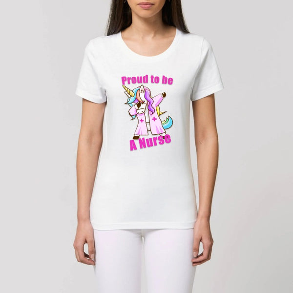 t-shirt licorne proud to be a nurse blanc coton bio