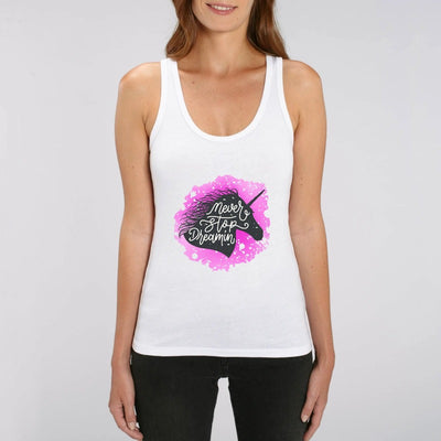 Débardeur licorne never stop dreaming blanc coton bio