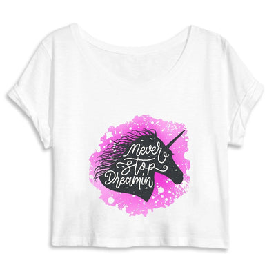 Crop top licorne never stop dreaming blanc coton bio 