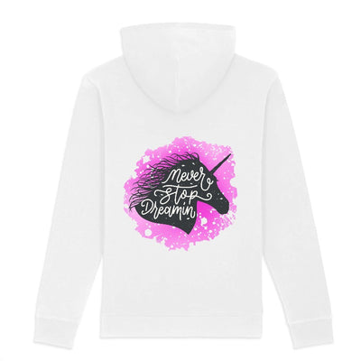 sweat licorne never stop dreaming blanc coton bio 