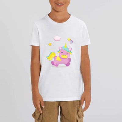 T-shirt Enfant blanc Licorne fuchsia coton bio