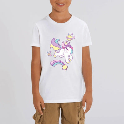 t-shirt licorne enfant blanc étoile filante coton bio