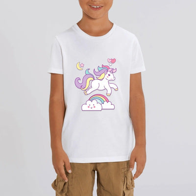 T-shirt licorne enfant blanc nuage enchanté coton bio