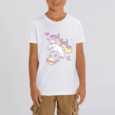 t-shirt licorne enfant blanc espace féerique coton bio 
