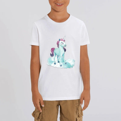 t-shirt licorne enfant blanc nuage merveilleux coton bio 