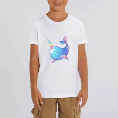 t-shirt licorne enfant blanc licorne de mer coton bio