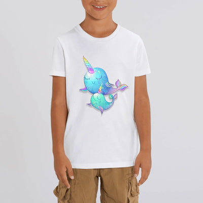 t-shirt licorne enfant blanc licorne de mer et bébé coton bio