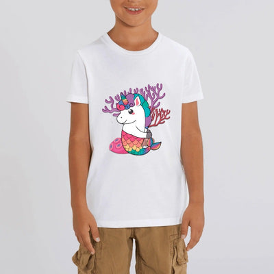 t-shirt licorne enfant blanc sirène magique coton bio