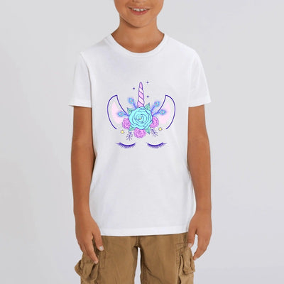 t-shirt licorne enfant blanc plume de paon coton bio 