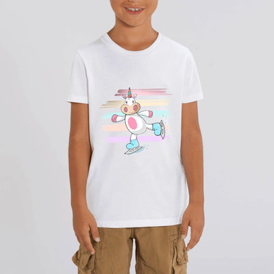 t-shirt licorne enfant blanc patin à glace coton bio 
