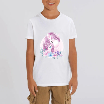 t-shirt licorne enfant blanc amour mère fille coton bio