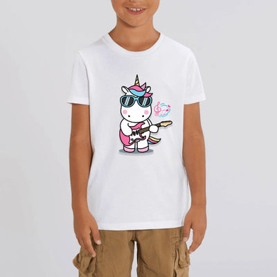 t-shirt licorne enfant blanc play the guitar coton bio 