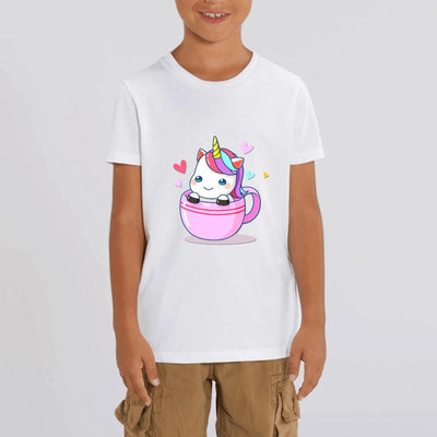 t-shirt licorne enfant blanc tasse à café coton bio 