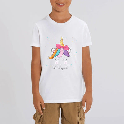 t-shirt licorne enfant blanc it's magical coton bio