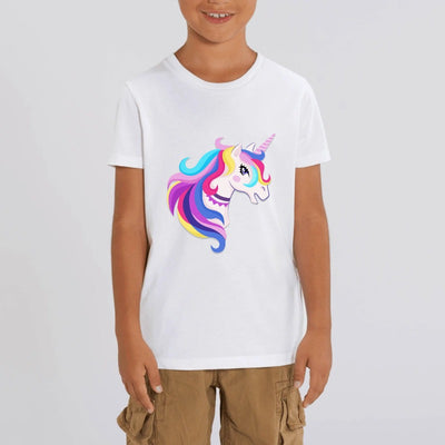 t-shirt licorne enfant blanc licorne flamboyante coton bio 