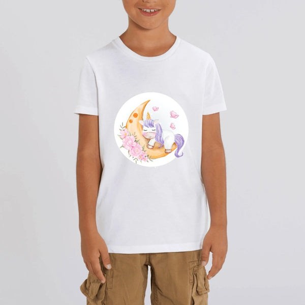 t-shirt licorne enfant blanc dodo lune coton bio 