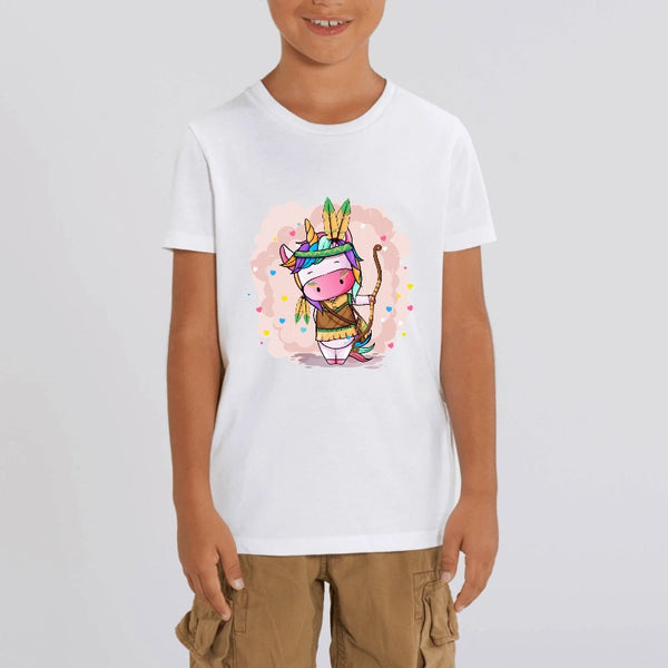 t-shirt licorne enfant blanc indienne fantastique coton bio 