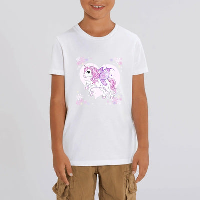 t-shirt licorne ailée enfant blanc coton bio 