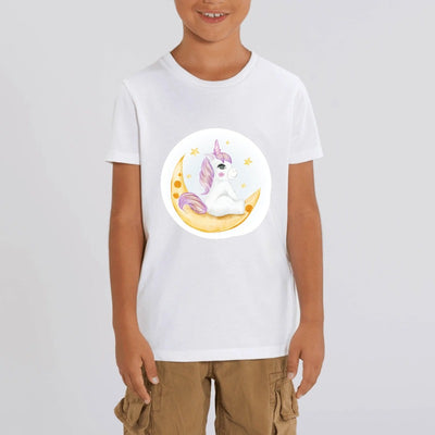 t-shirt licorne enfant blanc assise coton bio 