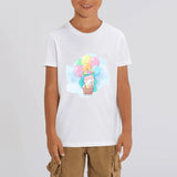 t-shirt licorne enfant blanc voyage ballon coton bio 