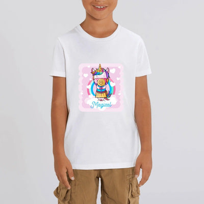 t-shirt licorne enfant blanc sucre d'orge coton bio