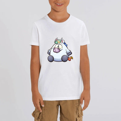 t-shirt licorne enfant blanc super copine coton bio