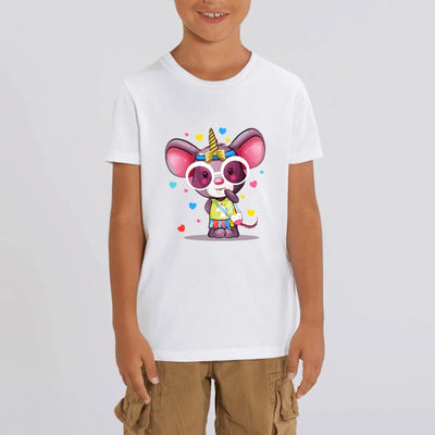 t-shirt licorne enfant blanc souricorn coton bio