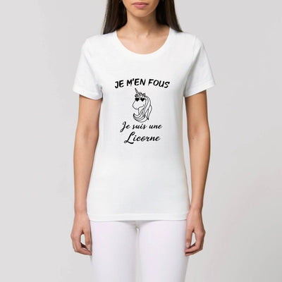 t shirt licorne femme blanc je m'en fous je suis une licorne
