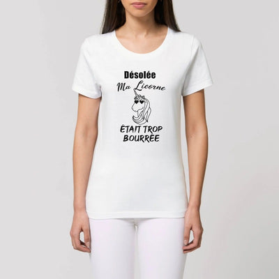 t shirt licorne femme blanc ma licorne était trop bourrée