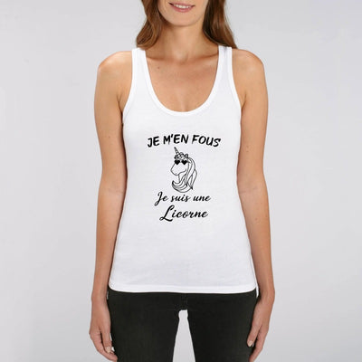 Débardeur licorne femme blanc m'en fous je suis une licorne