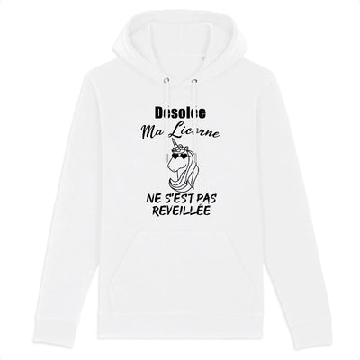 sweat licorne femme blanc désolée ma licorne ne s'est pas réveillée
