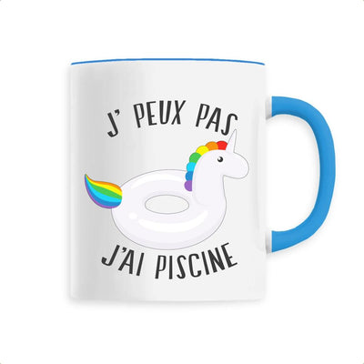 Mug licorne j'peux pas j'ai piscine bleu 