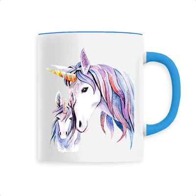 Mug licorne mère et fille bleu