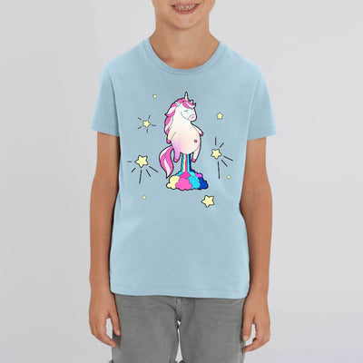 t-shirt licorne qui pète enfant bleu coton bio