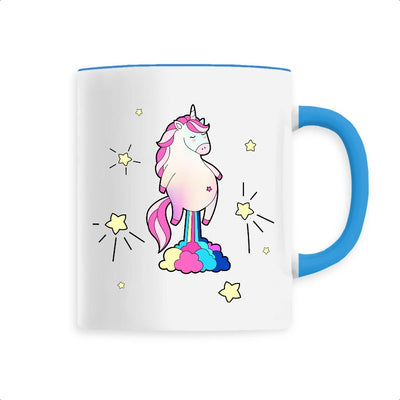 Mug licorne qui pète des paillettes bleu
